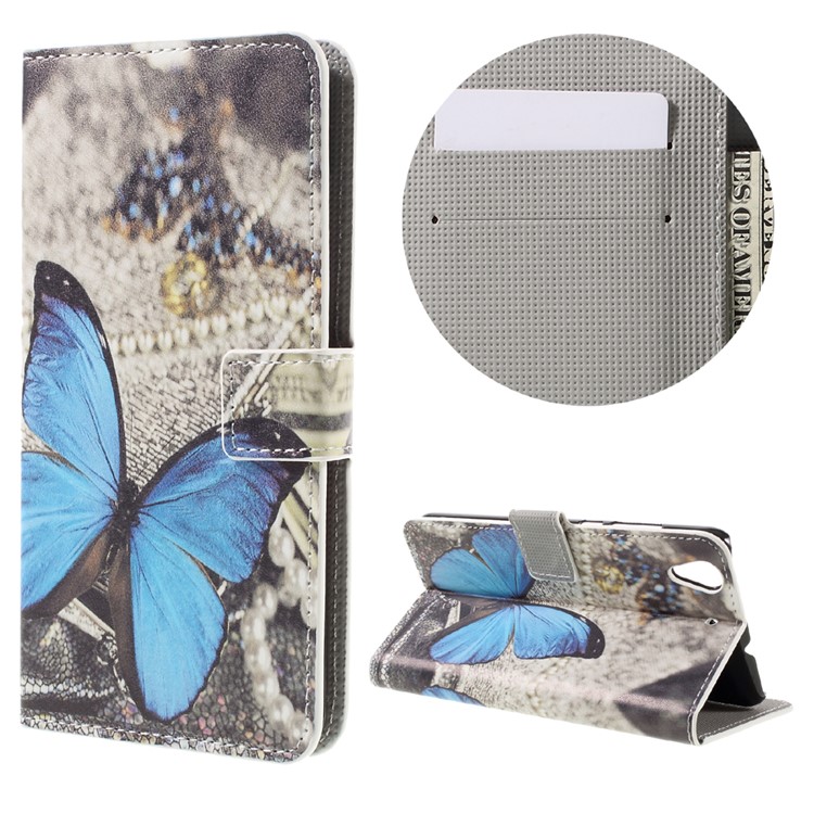 Colorful Pattern Flip Leather Wallet Protective Case for Huawei Honor 5A - Blue Butterfly-1
