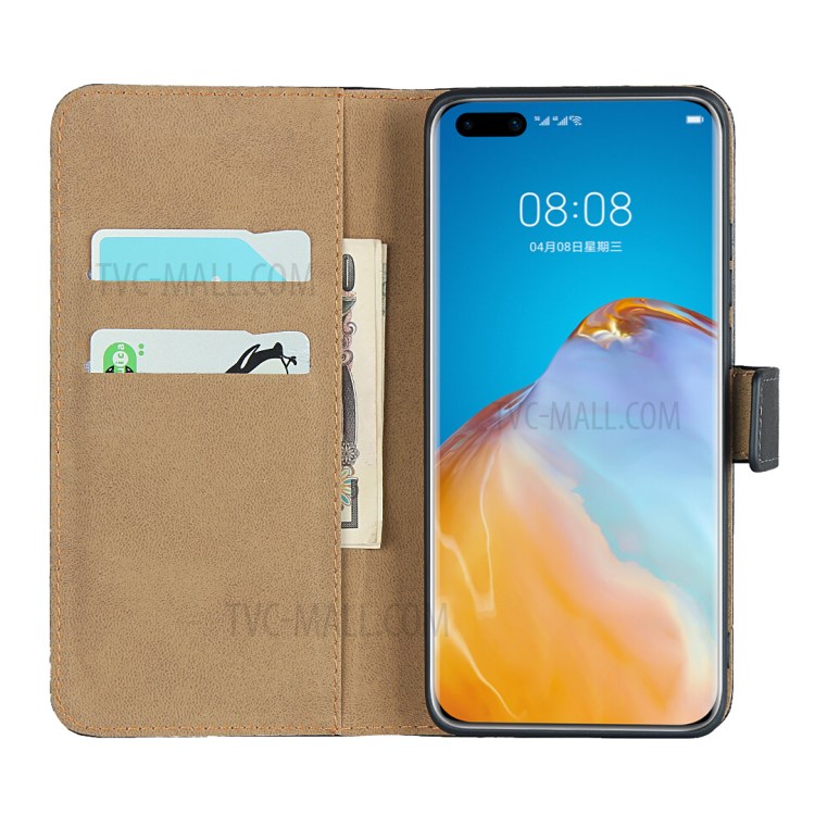 Genuine Leather Stand Wallet Mobile Phone Cover for Huawei P40 Pro-4