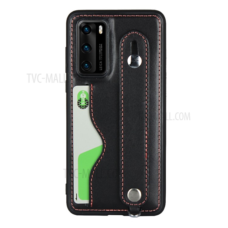 Genuine Leather Coated TPU Shell with Lanyard for Huawei P40 - Black-4