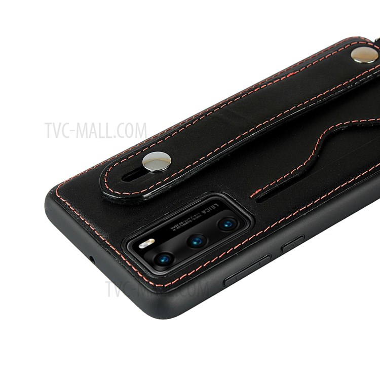 Genuine Leather Coated TPU Shell with Lanyard for Huawei P40 - Black-7