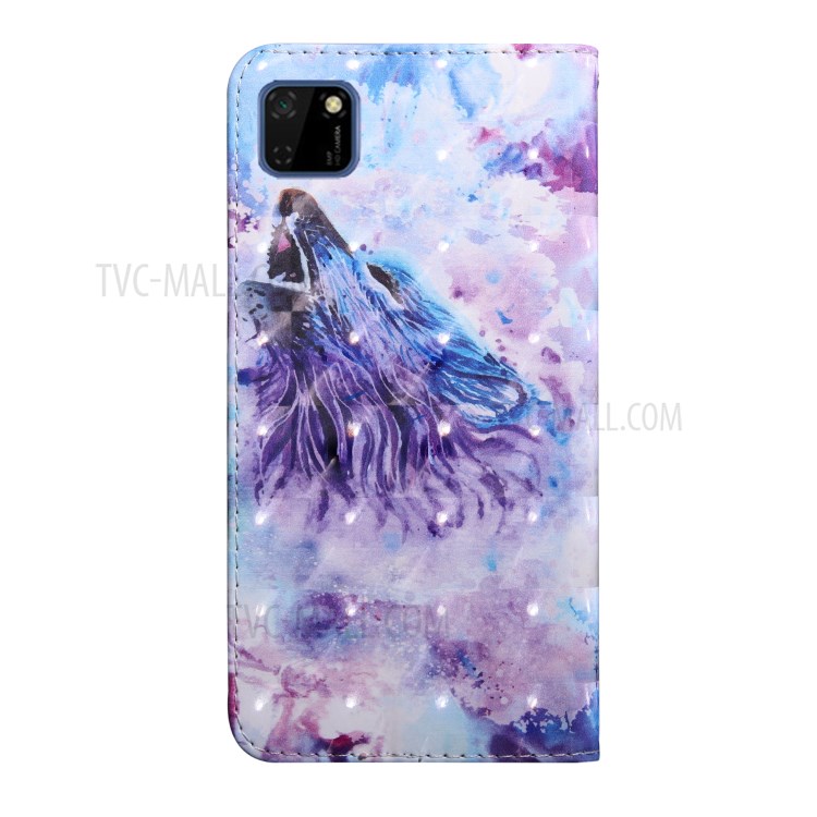 Light Spot Decor Pattern Printing Wallet Leather Phone Cover for Huawei Y5p/Honor 9S - Purple Wolf-3