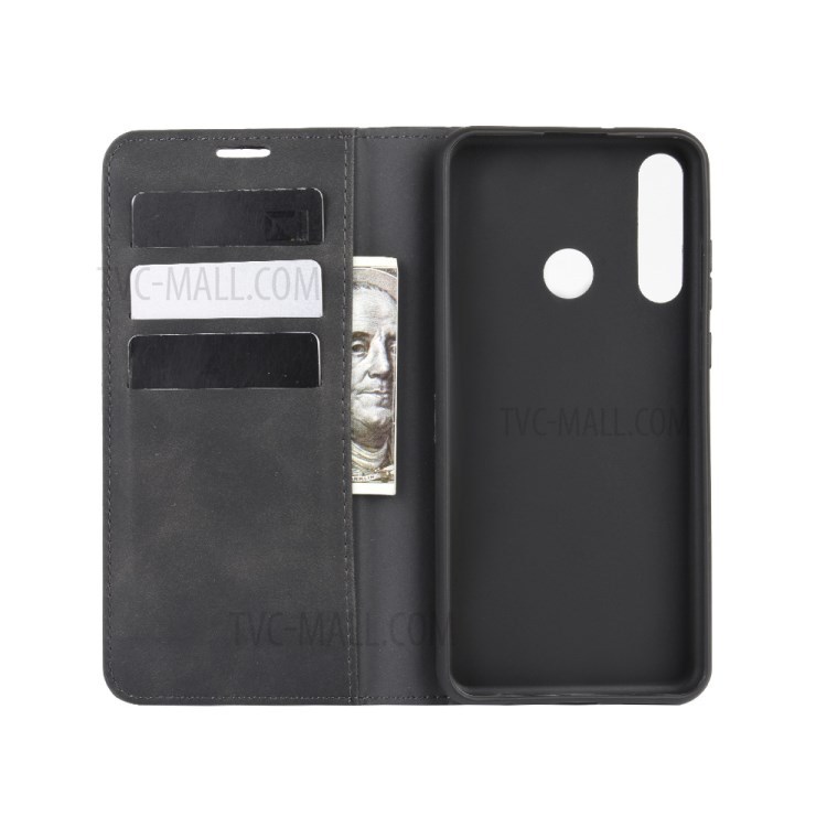 Silky Touch Leather Wallet Stylish Phone Case for Huawei Y6p - Black-3