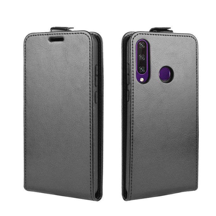 Crazy Horse Skin Vertical le Cuir Avec Fente de Carte Pour Huawei Y6p - le Noir