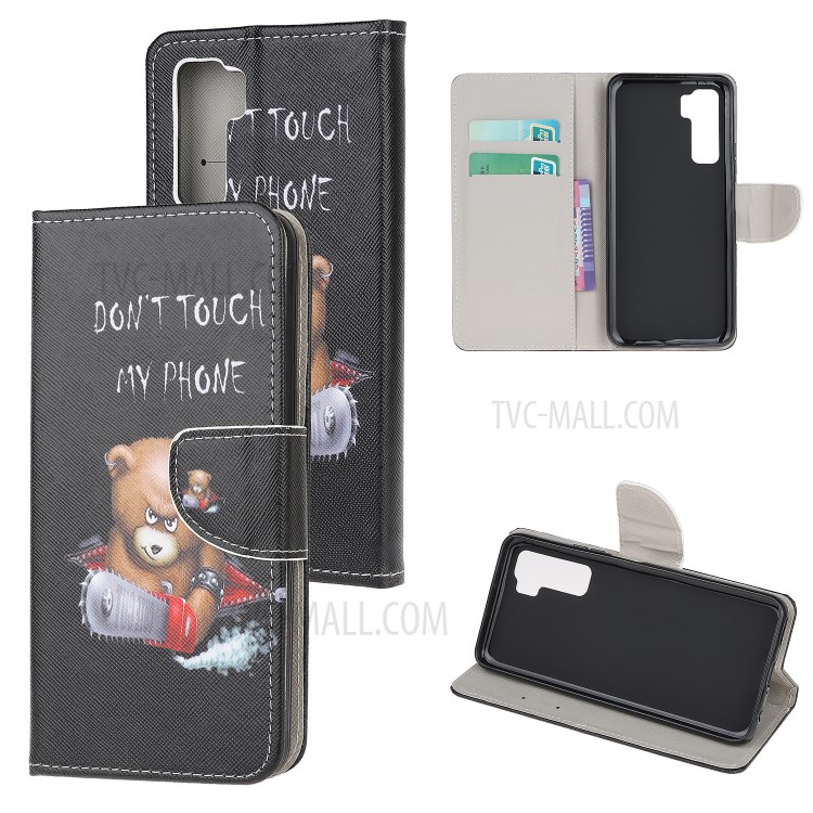 La Impresión Del Patrón De Cuero Cubierta Del Teléfono Tirón De La Carpeta Para Huawei Nova 7 SE / P40 Lite 5G - Oso Vigilantes-1