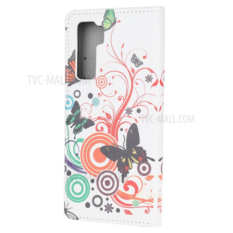 Estojo De Couro De Impressão Padrão Carteira Escudo Do Telefone Para Huawei P40 Lite 5g / Nova 7 SE - Borboleta E Círculo-3