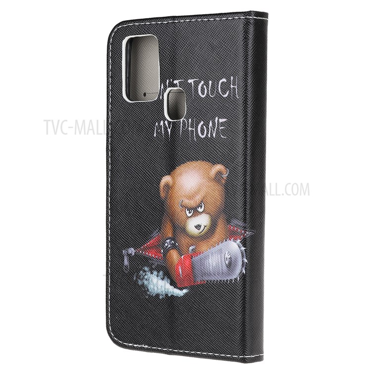 Padrão De Impressão Caso Da Textura De Couro Carteira Transversal Para P Huawei Inteligente 2020 - Urso Pardo E Palavras De Advertência-3
