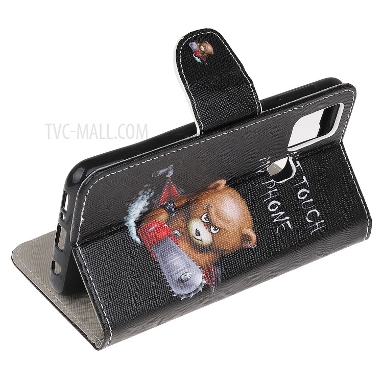 Padrão De Impressão Caso Da Textura De Couro Carteira Transversal Para P Huawei Inteligente 2020 - Urso Pardo E Palavras De Advertência-4