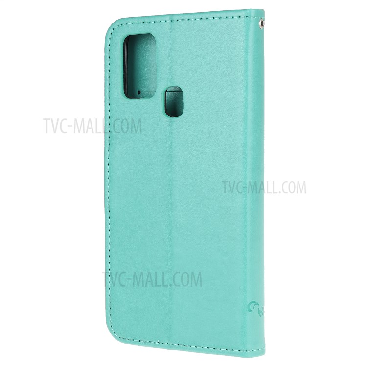Flor Borboleta Caso Couro Carteira Aleta Cunho Para P Huawei Inteligente 2020 - Ciano-3