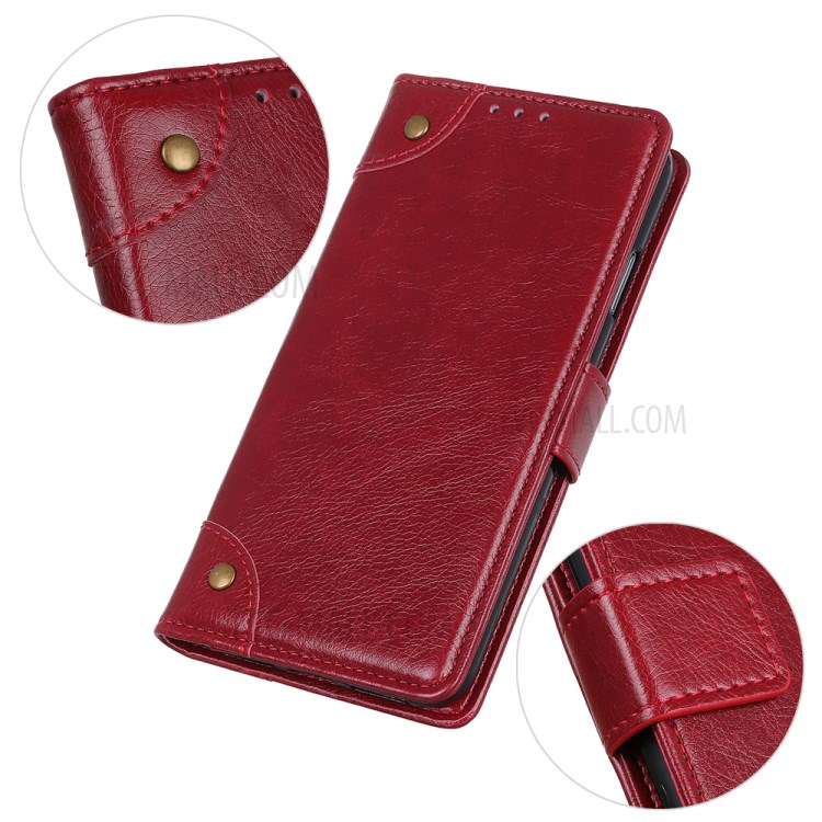 Nappa Surface Unique Wallet Leather Shell for Honor 9X Lite - Red-6