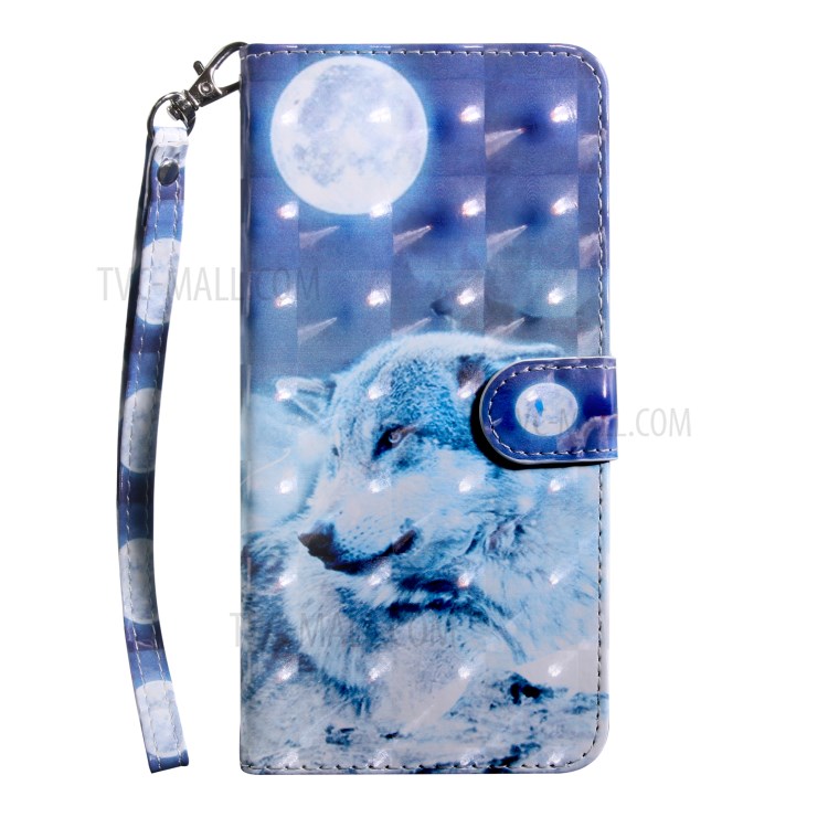 Light Spot Decor Pattern Printing Wallet Stand Leather Case with Strap for Huawei Enjoy 10s - Moon and Wolf-2