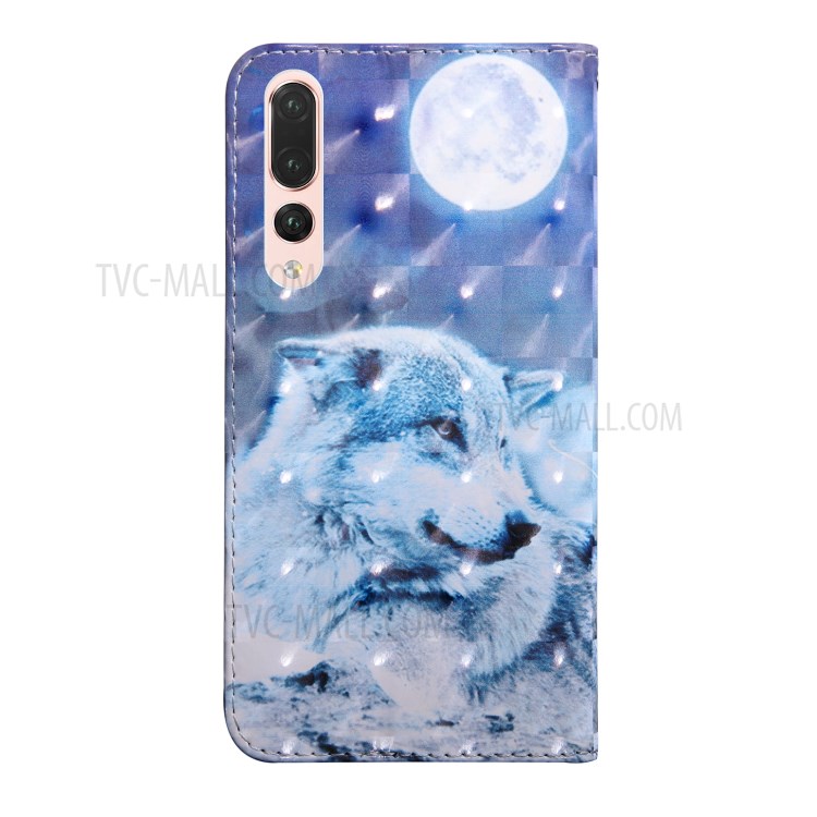 Light Spot Decor Pattern Printing Wallet Stand Leather Case with Strap for Huawei Enjoy 10s - Moon and Wolf-3