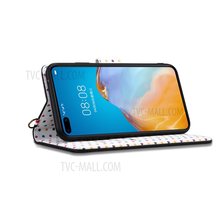 Polk Dots Style Flip Leather Phone Shell for Huawei P40 Pro - Black-3