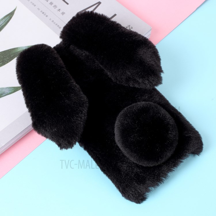 Rabbit Shape Fluffy Fur Coated TPU Phone Case for Honor 9X Lite - Black-1