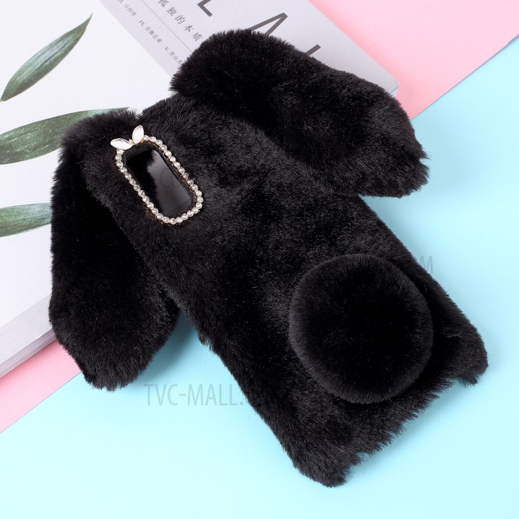 Rabbit Shape Fluffy Fur Coated TPU Phone Case for Honor 9X Lite - Black-2