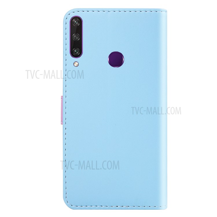 Three-color Splicing PU Leather Wallet Phone Shell for Huawei Y6p - Blue/Purple/Grey-3