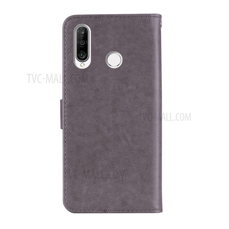 Owl Imprint Rhinestone Decor Leather Phone Cover Case for Huawei Y6p - Grey-4