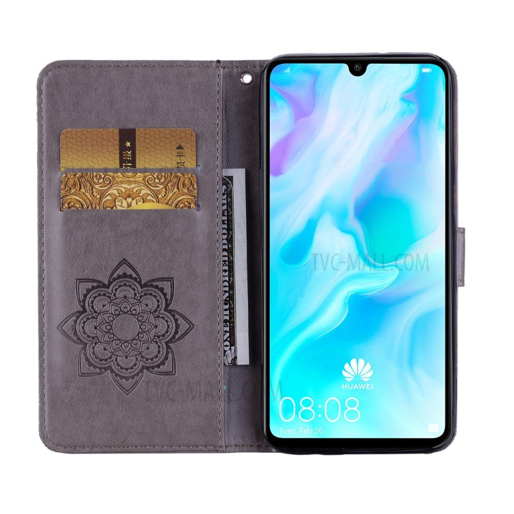 Owl Imprint Rhinestone Decor Leather Phone Cover Case for Huawei Y6p - Grey-7