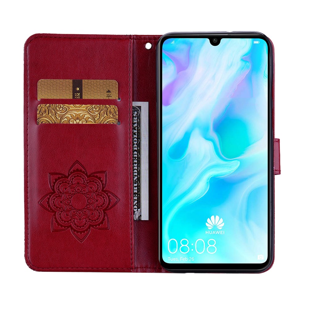 Owl Imprint Rhinestone Decor Leather Phone Cover Case for Huawei Y6p - Red-6