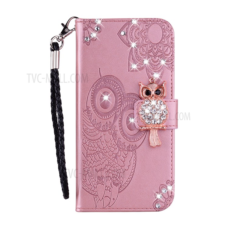 Owl Imprint Rhinestone Decor Leather Phone Cover Case for Huawei Y6p - Rose Gold-2