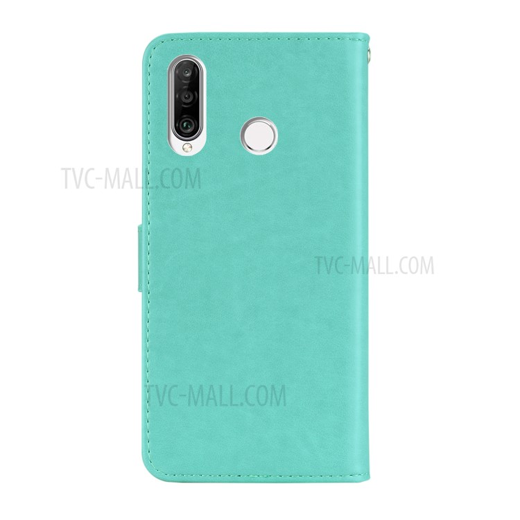 Imprint Flower Owl Pattern Leather Stylish Cell Phone Case Shell for Huawei Y6p - Cyan-4