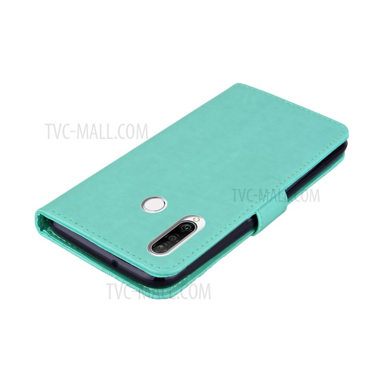 Imprint Flower Owl Pattern Leather Stylish Cell Phone Case Shell for Huawei Y6p - Cyan-5