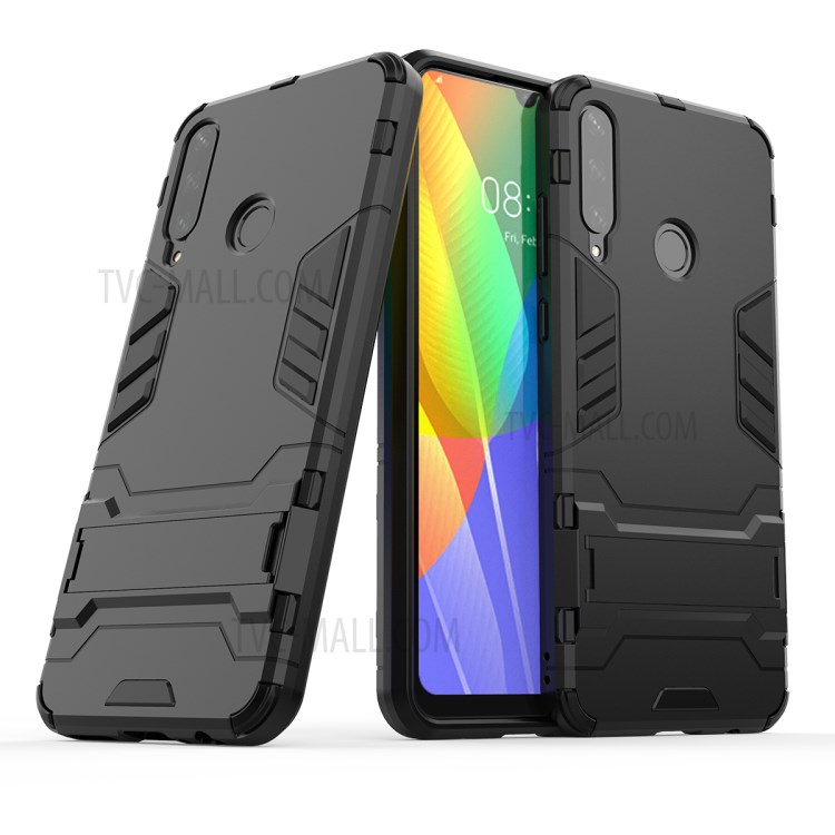 Cool Guard PC + TPU Protective Shell with Kickstand for Huawei Y6P - Black-1