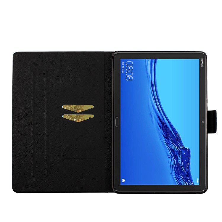 Slots De Cartão De Impressão Padrão De Ficar Caso Inteligente Couro Para Huawei MediaPad M5 Lite 10 - Árvore E Gato-6