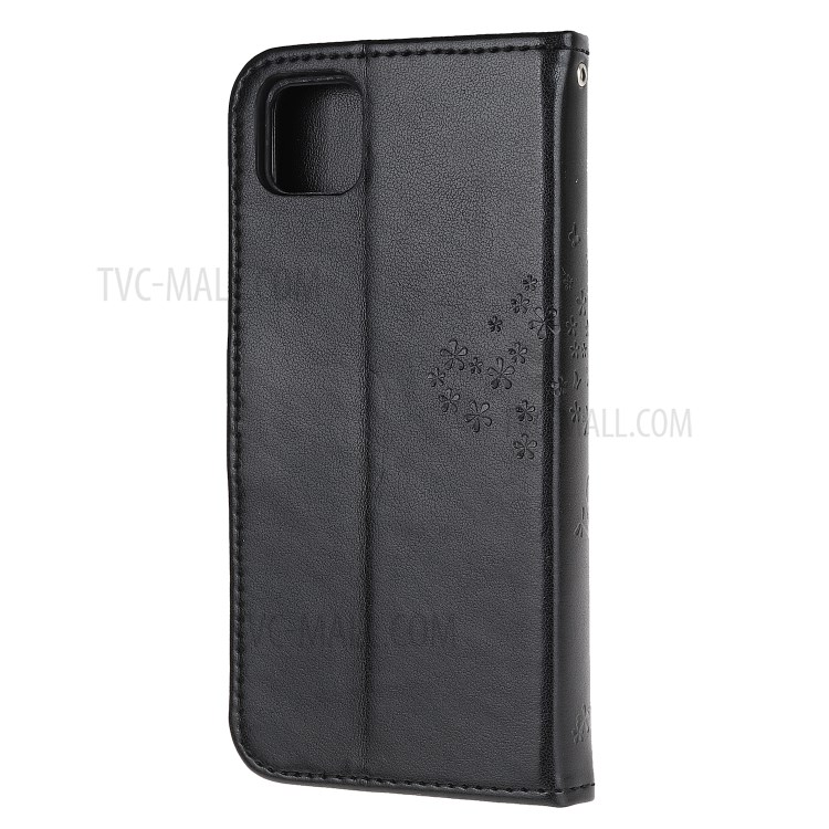 Imprint Tree Owl Wallet Leather Tablet Cover Case for Huawei Y5p - Black-3