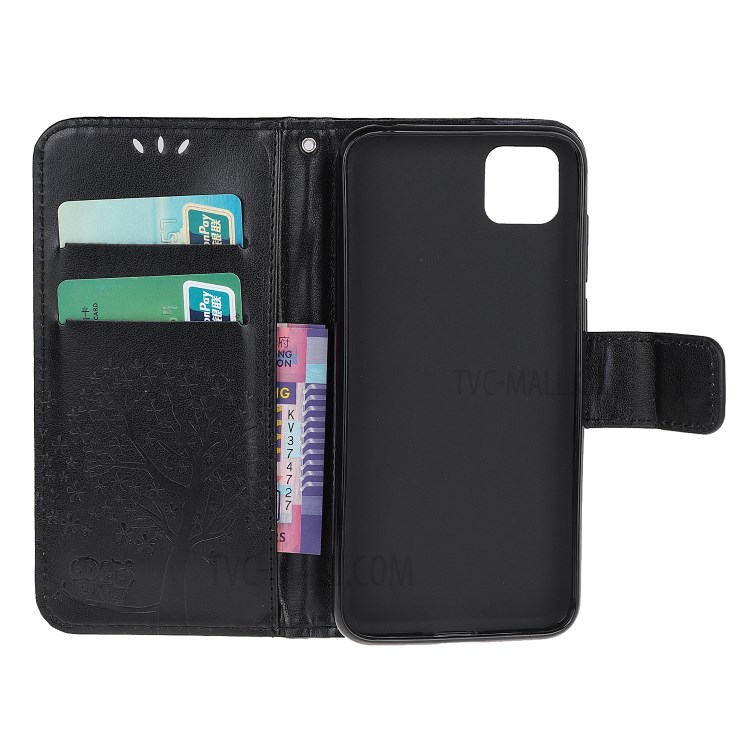 Imprint Tree Owl Wallet Leather Tablet Cover Case for Huawei Y5p - Black-5