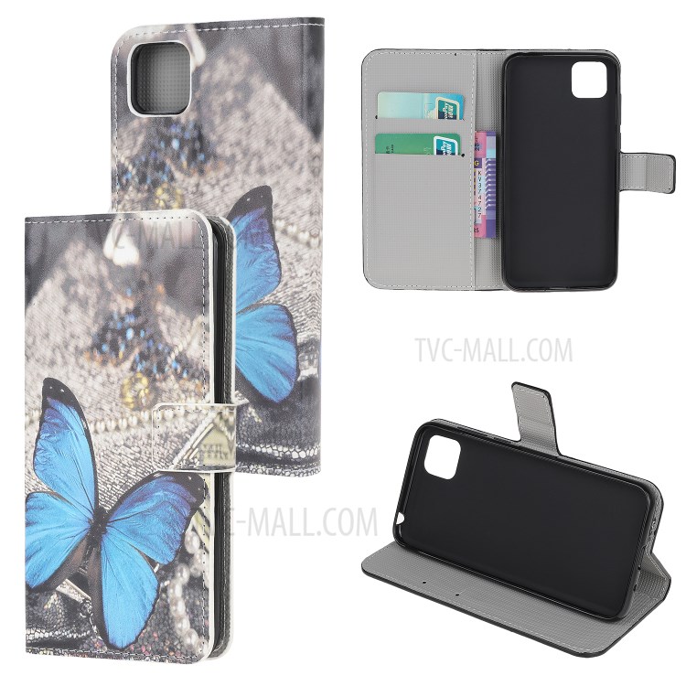Pattern Printing Wallet Stand Leather Shell for Huawei Y5p/Honor 9S - Blue Butterfly-1