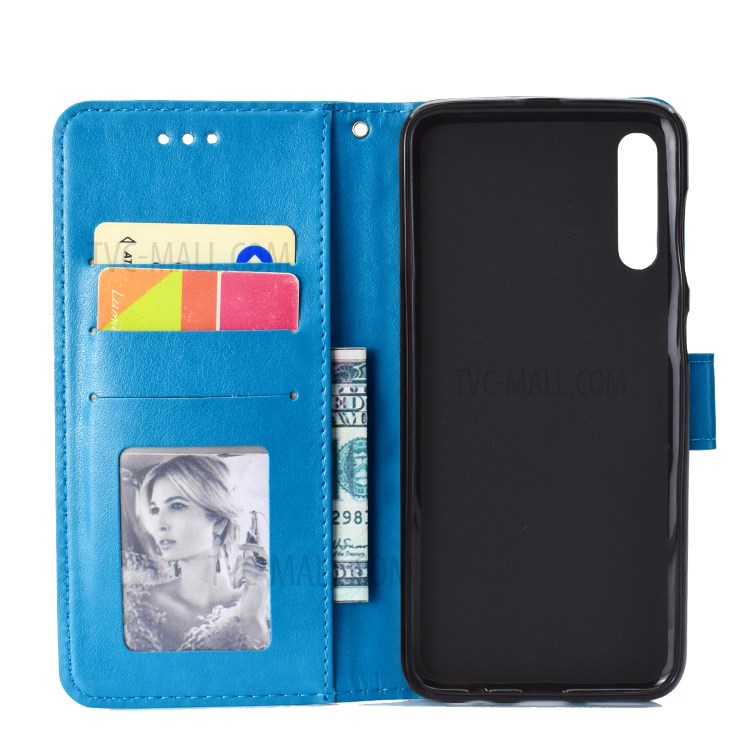 Imprinted Mandala Flower Wallet Leather Cover with Strap for Huawei Y8p - Blue-3