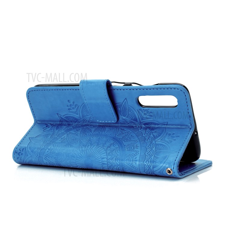 Imprinted Mandala Flower Wallet Leather Cover with Strap for Huawei Y8p - Blue-5