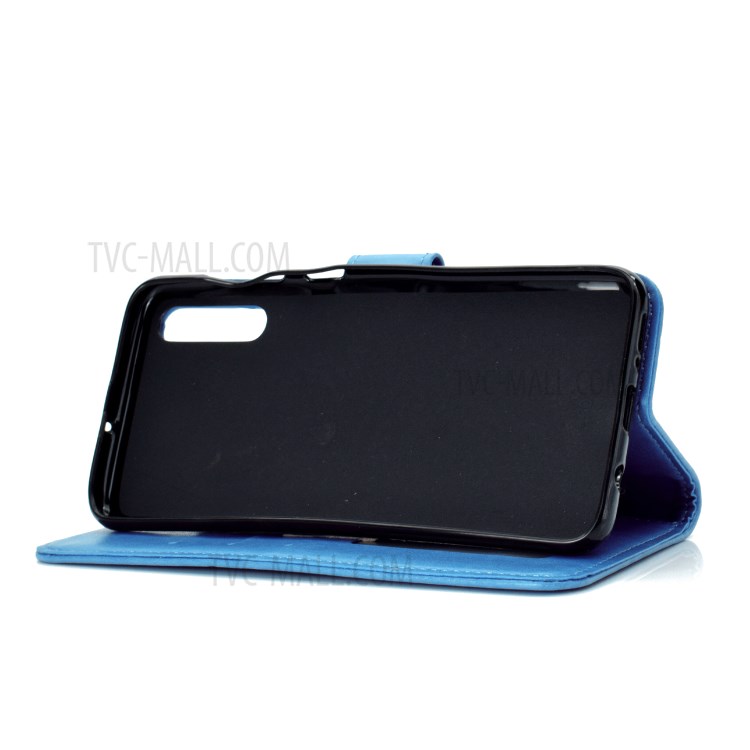 Imprinted Mandala Flower Wallet Leather Cover with Strap for Huawei Y8p - Blue-6