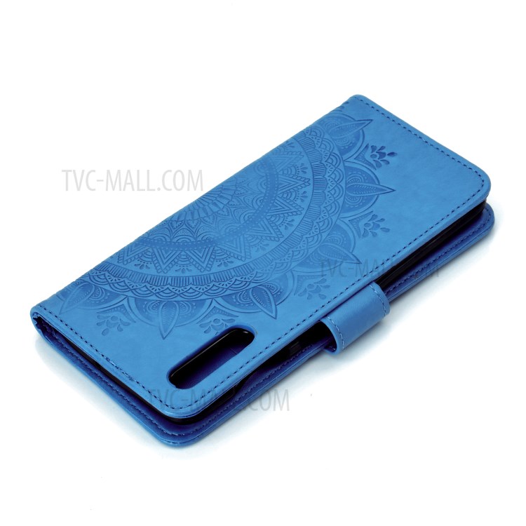 Imprinted Mandala Flower Wallet Leather Cover with Strap for Huawei Y8p - Blue-8