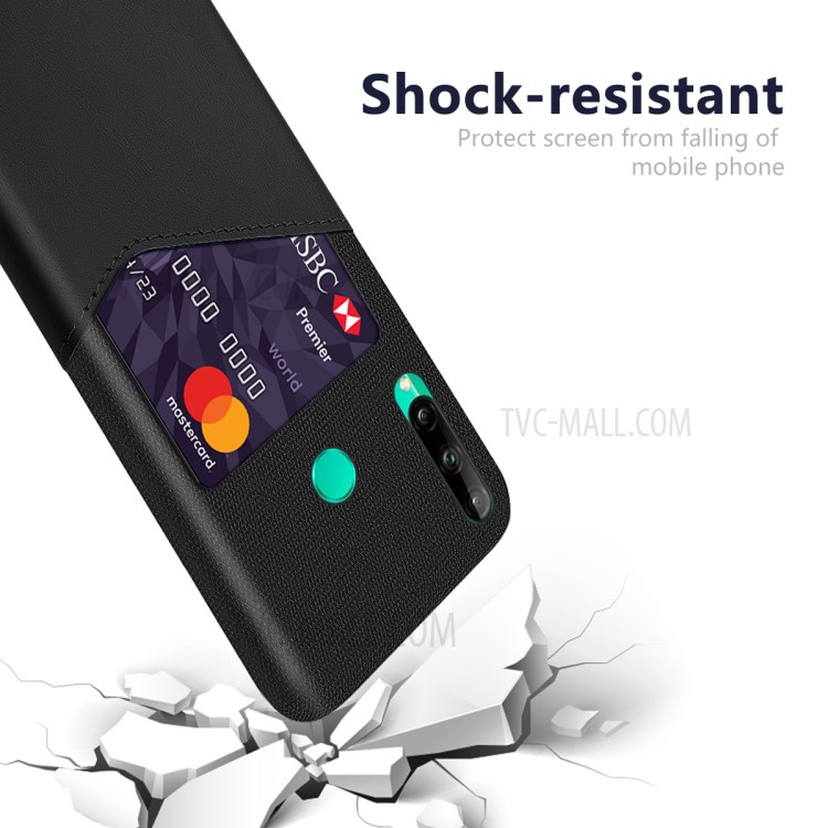KSQ PC + PU + Cloth Hybrid Back Shell with Card Slot for Huawei P40 lite E/Y7p - Black-3