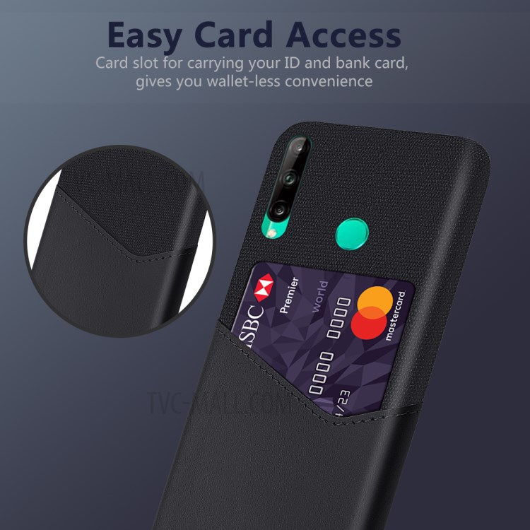 KSQ PC + PU + Cloth Hybrid Back Shell with Card Slot for Huawei P40 lite E/Y7p - Black-4