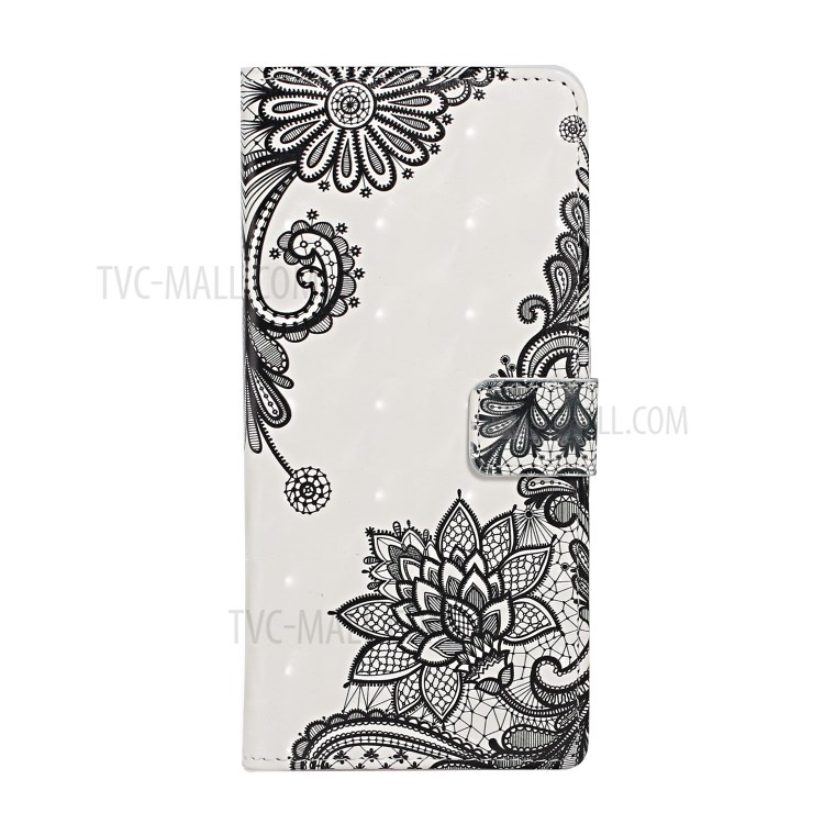 Light Spot Decor Pattern Printing Wallet Stand Leather Phone Shell for Huawei P40 lite 4G - Lace Flower-2