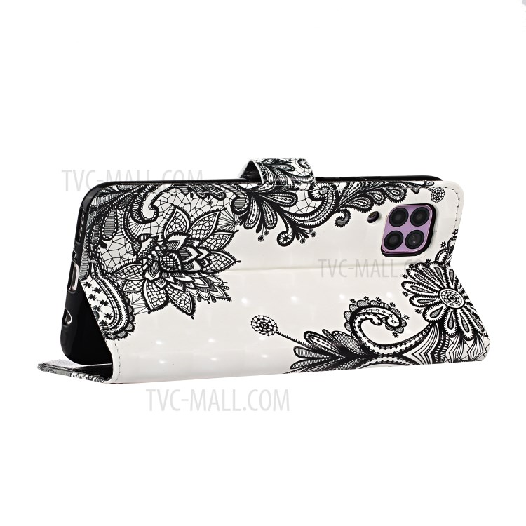 Light Spot Decor Pattern Printing Wallet Stand Leather Phone Shell for Huawei P40 lite 4G - Lace Flower-5