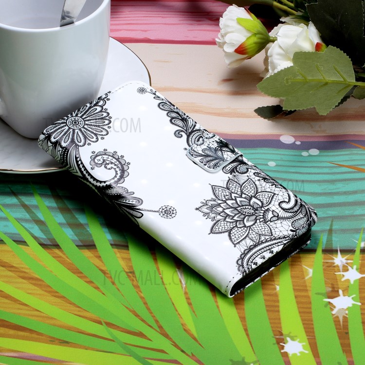 Light Spot Decor Pattern Printing Wallet Stand Leather Phone Shell for Huawei P40 lite 4G - Lace Flower-7