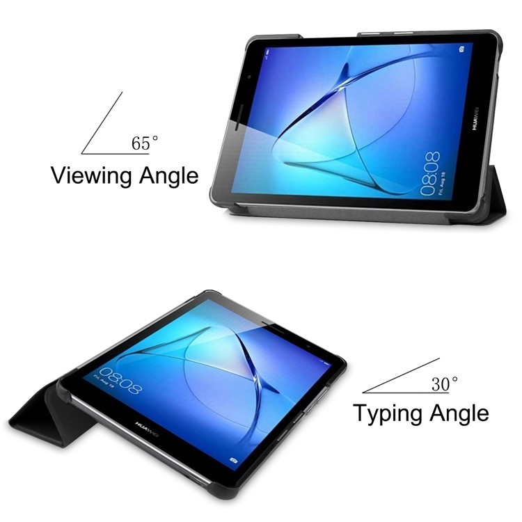 Tri-fold Leather Stand Case for Huawei MatePad T8 - Black-3