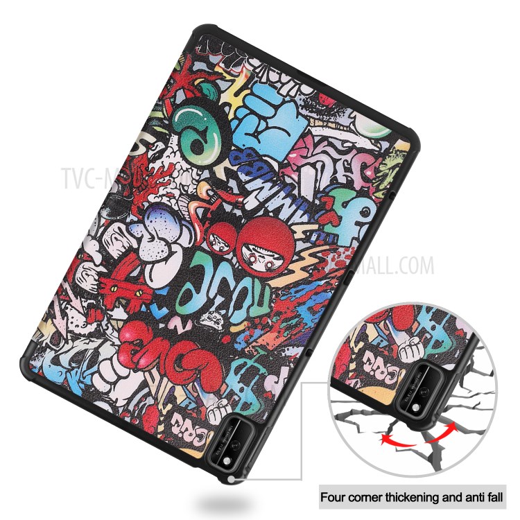 Pattern Printing PU Leather Tri-fold Stand Tablet Case for Honor V6 5G 10.4 - Cartoon Graffiti-7