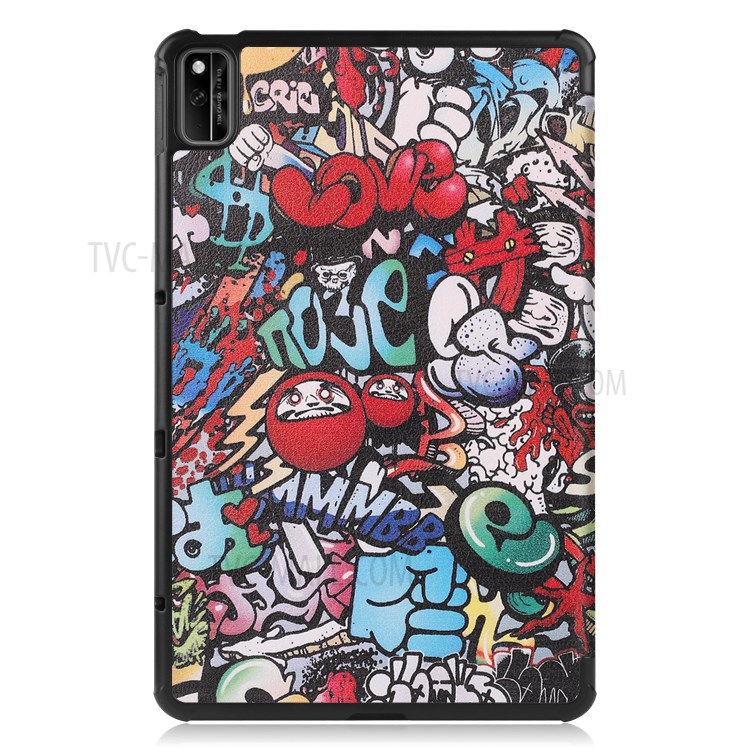 Pattern Printing PU Leather Tri-fold Stand Tablet Case for Honor V6 5G 10.4 - Cartoon Graffiti-8