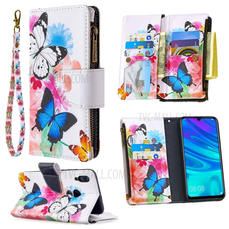 BF03 Pattern Printing Zipper Wallet Leather Cover for Huawei P Smart (2019)/Nova Lite 3 (Japan)/Honor 10 Lite - Butterfly and Flower-1