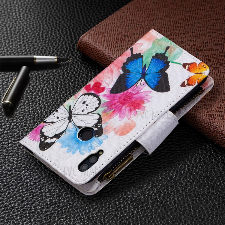 BF03 Pattern Printing Zipper Wallet Leather Cover for Huawei P Smart (2019)/Nova Lite 3 (Japan)/Honor 10 Lite - Butterfly and Flower-3