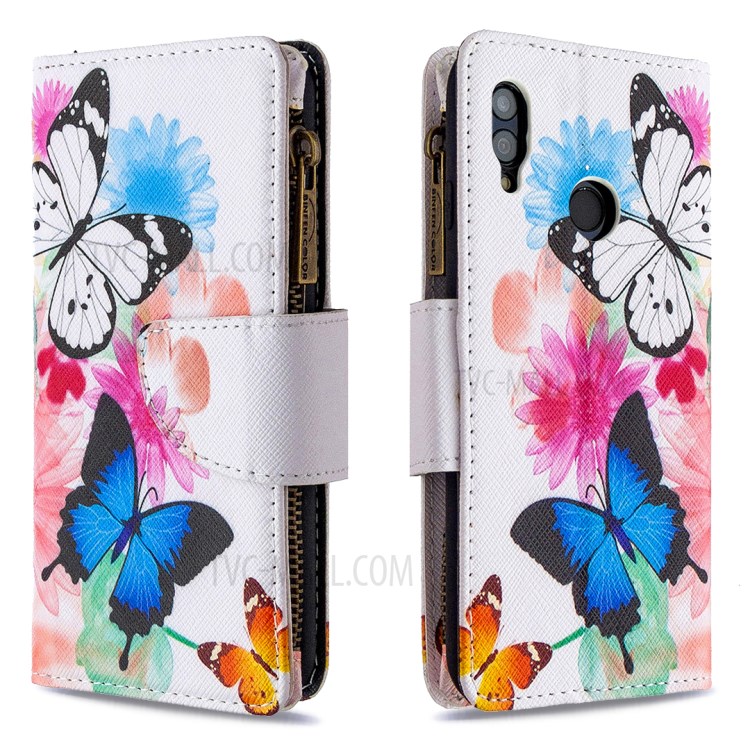 BF03 Pattern Printing Zipper Wallet Leather Cover for Huawei P Smart (2019)/Nova Lite 3 (Japan)/Honor 10 Lite - Butterfly and Flower-6