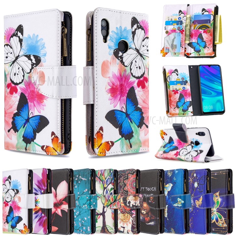 BF03 Pattern Printing Zipper Wallet Leather Cover for Huawei P Smart (2019)/Nova Lite 3 (Japan)/Honor 10 Lite - Butterfly and Flower-9