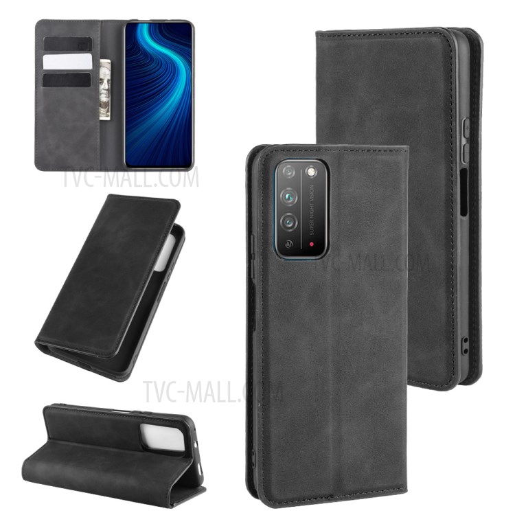 Silky Touch Auto-absorbed Leather Cover for Honor X10 5G - Black-1