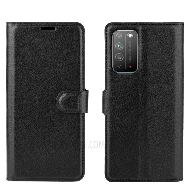 Litchi Texture Wallet Leather Stylish Shell for Honor X10 5G - Black-1