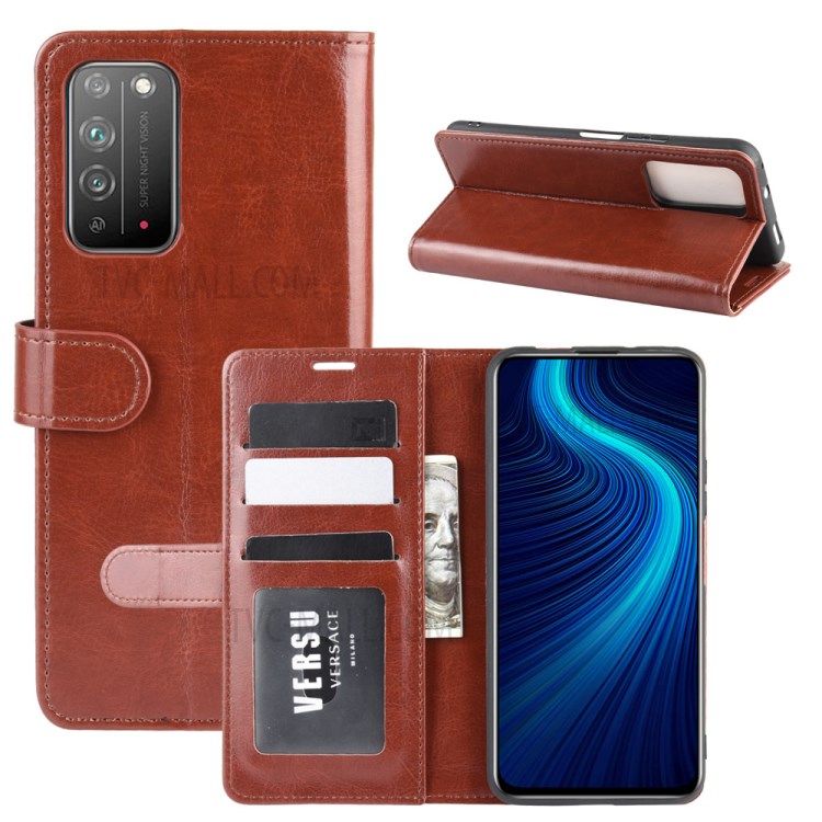 Crazy Horse Skin Leather Stand Case for Honor X10 5G - Brown-8