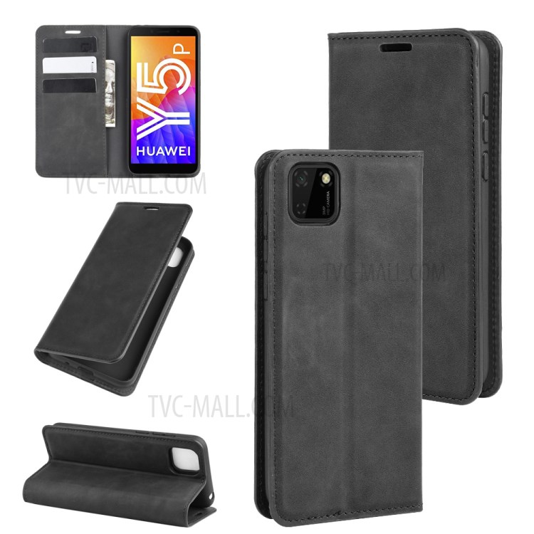 Silky Touch Auto-absorbed Leather Wallet Phone Shell for Huawei Y5p/Honor 9S - Black-1